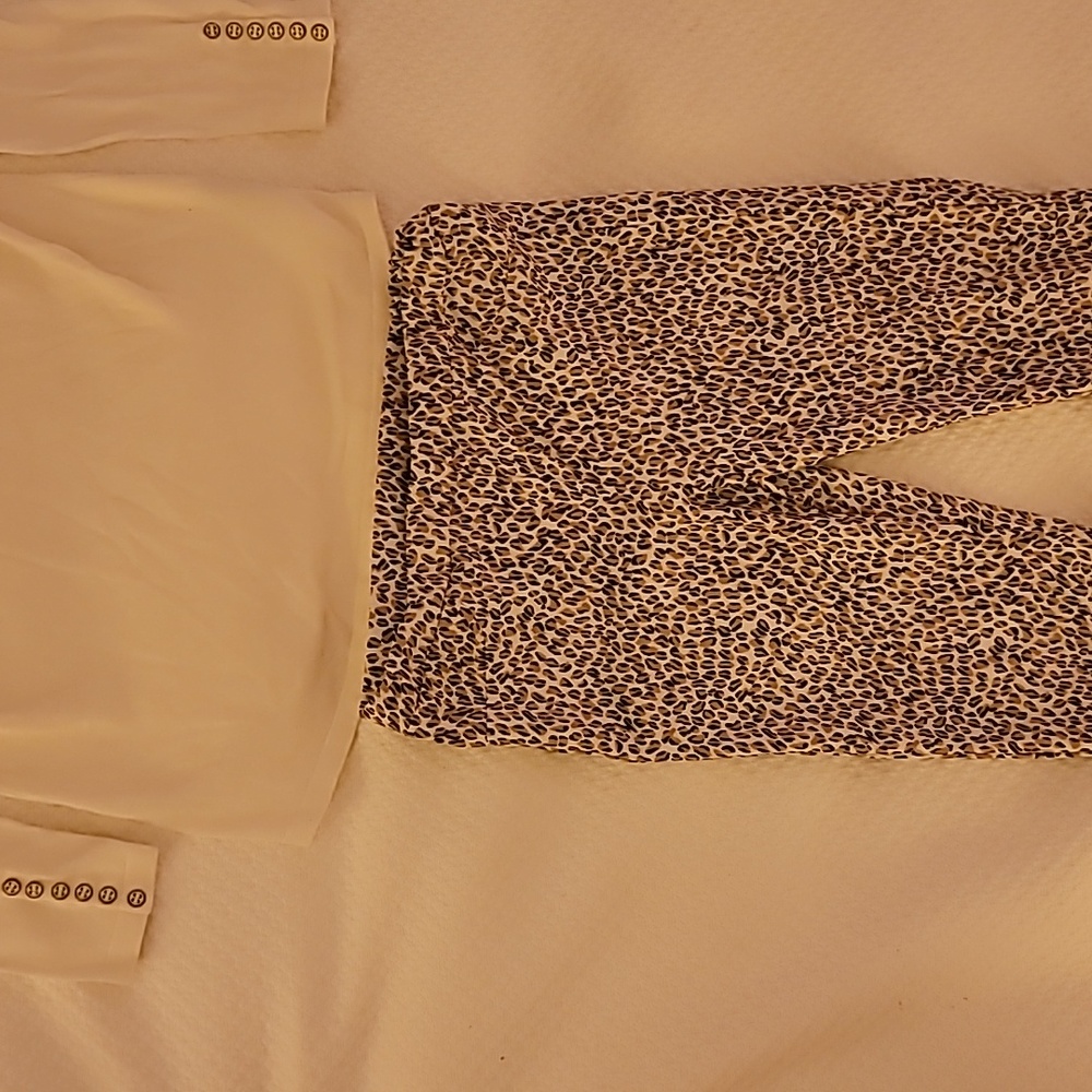 A J.mclaghlin shirt and cheeta print pants. Size 8